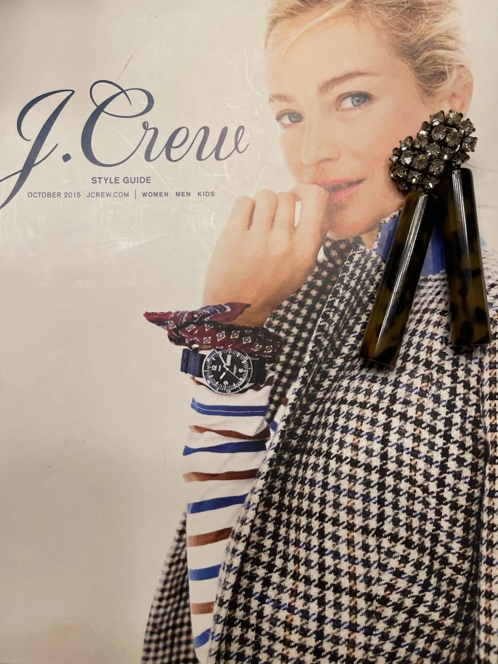 Vintage J.Crew Tortoiseshell Drop Earrings with Rhinestone Cluster